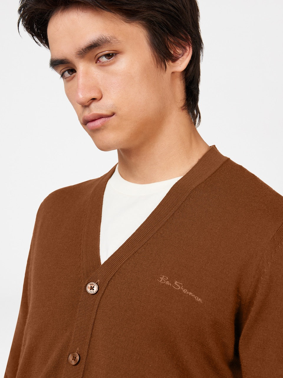 Knitwear Ben Sherman Signature Merino Cardigan Marron | MUV-30161316